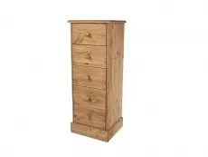 Core Core Cotswold Pine 5 Drawer Tall Narrow Wooden Chest of Drawers