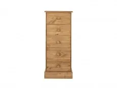 Core Products Core Cotswold Pine 5 Drawer Tall Narrow Wooden Chest of Drawers