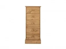 Core Core Cotswold Pine 5 Drawer Tall Narrow Wooden Chest of Drawers