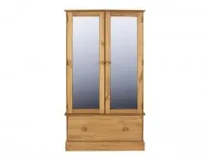 Core Core Cotswold 2 Door 1 Drawer Mirrored Pine Wooden Double Wardrobe
