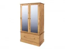 Core Core Cotswold 2 Door 1 Drawer Mirrored Pine Wooden Double Wardrobe