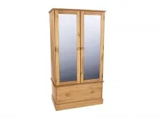Core Core Cotswold 2 Door 1 Drawer Mirrored Pine Wooden Double Wardrobe
