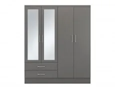 Seconique Seconique Nevada Matt Grey 4 Door 2 Drawer Mirrored Wardrobe