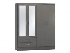 Seconique Seconique Nevada Matt Grey 4 Door 2 Drawer Mirrored Wardrobe