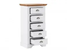 Seconique Seconique Toledo White and Oak 5 Drawer Tall Narrow Chest of Drawers