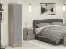 Seconique Seconique Nevada Grey Gloss and Oak 1 Door 1 Drawer Wardrobe