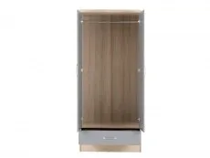 Seconique Nevada Grey Gloss and Oak 2 Door 1 Drawer Mirrored Wardrobe