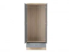 Seconique Seconique Nevada Grey Gloss and Oak 2 Door 1 Drawer Double Wardrobe