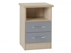 Seconique Seconique Nevada Grey Gloss and Oak 2 Drawer Bedside Table