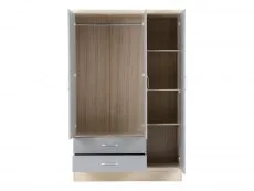 Seconique Nevada Grey Gloss and Oak 3 Door 2 Drawer Mirrored Wardrobe