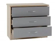 Seconique Seconique Nevada Grey Gloss and Oak 3 Drawer Low Chest of Drawers