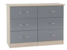 Seconique Seconique Nevada Grey Gloss and Oak 3+3 Drawer Chest of Drawers