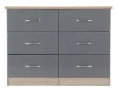 Seconique Seconique Nevada Grey Gloss and Oak 3+3 Drawer Chest of Drawers