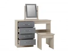 Seconique Nevada Grey Gloss and Oak 4 Drawer Dressing Table and Stool