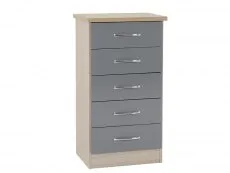 Seconique Seconique Nevada Grey Gloss and Oak 5 Drawer Chest of Drawers