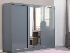 Seconique Seconique Nevada Grey High Gloss Sliding Mirrored Triple Wardrobe