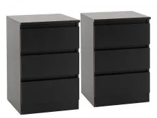 Seconique Seconique Malvern Black Pair of 3 Drawer Bedside Cabinets