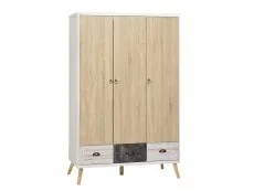 Seconique Seconique Nordic White and Oak 3 Door 3 Drawer Wardrobe