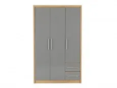 Seconique Seconique Seville Grey High Gloss and Oak 3 Door 2 Drawer Wardrobe