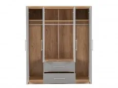 Seconique Seville Grey High Gloss and Oak 4 Door 2 Drawer Wardrobe