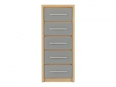 Seconique Seconique Seville Grey High Gloss and Oak 5 Drawer Tall Narrow Chest