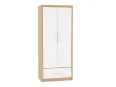 Seconique Seconique Seville White High Gloss and Oak 2 Door 1 Drawer Wardrobe