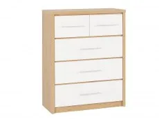 Seconique Seconique Seville White High Gloss and Oak 3+2 Drawer Chest of Drawers