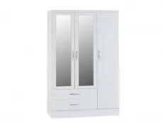 Seconique Seconique Nevada White High Gloss 3 Door 2 Drawer Mirrored Wardrobe