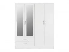 Seconique Seconique Nevada White High Gloss 4 Door 2 Drawer Mirrored Wardrobe