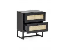 Julian Bowen Julian Bowen Padstow Black and Rattan 2 Drawer Bedside Table