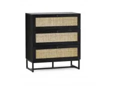 Julian Bowen Julian Bowen Padstow Black and Rattan 3 Drawer Chest of Drawers