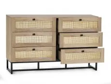 Julian Bowen Padstow Rattan and Oak 6 Drawer Chest of Drawers