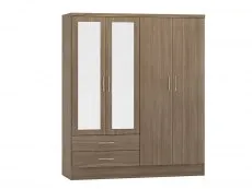 Seconique Seconique Nevada Rustic Oak 4 Door 2 Drawer Mirrored Wardrobe