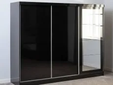 Seconique Seconique Nevada Black High Gloss Sliding Mirrored Triple Wardrobe