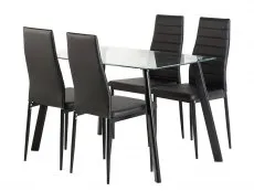 Seconique Abbey Glass Dining Table and 4 Black Faux Leather Chairs