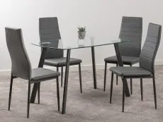 Seconique Seconique Abbey Glass Dining Table and 4 Grey Faux Leather Chairs