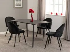 Seconique Seconique Marlow Black Marble Effect Dining Table and 4 Black Velvet Chairs