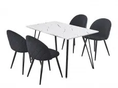 Seconique Seconique Marlow White Marble Effect Dining Table and 4 Black Velvet Chairs