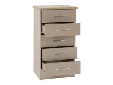 Seconique Seconique Nevada Oyster Gloss and Oak 5 Drawer Chest of Drawers