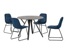 Seconique Seconique Athens Concrete Effect Round Dining Table with 4 Lukas Blue Velvet Chairs