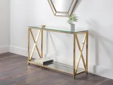 Julian Bowen Julian Bowen Miami Glass and Gold Console Table