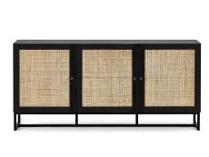 Julian Bowen Julian Bowen Padstow Black and Rattan 3 Door Sideboard