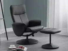 Julian Bowen Julian Bowen Lugano Black Faux Leather Recliner Chair with Footstool