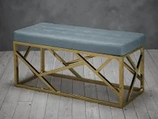 LPD Clearance - LPD Renata Green Fabric And Gold Painted Bench