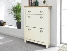 GFW Clearance - GFW Lancaster Cream and Oak 2 Door 1 Drawer Shoe Cabinet