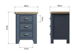 ASC ASC Hudson Oak and Blue 3 Drawer Large Bedside Table