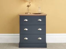 GFW Kendal Slate Blue and Oak 3 Drawer Chest of Drawers