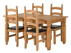 Seconique Corona Pine Dining Table and 4 Brown Faux Leather Chairs