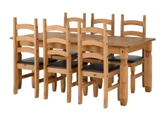 Seconique Corona Pine Dining Table and 6 Brown Faux Leather Chairs