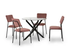 Seconique Seconique Sheldon Glass and Black Dining Table and 4 Pink Velvet Chairs